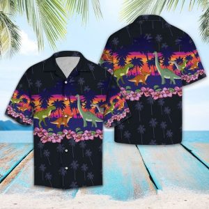 Dinosaur Border Chest Hawaiian Shirt Summer Button Up