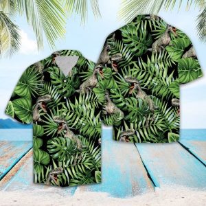 Dinosaur Green Tropical Hawaiian Shirt Summer Button Up