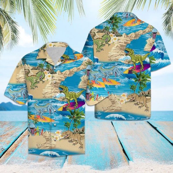 Dinosaur Summer Vacation Hawaiian Shirt Summer Button Up