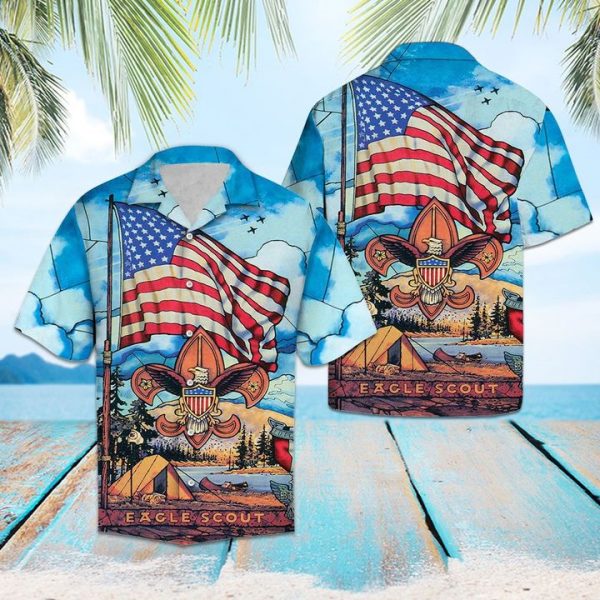 Eagle Scout Flag Hawaiian Shirt Summer Button Up