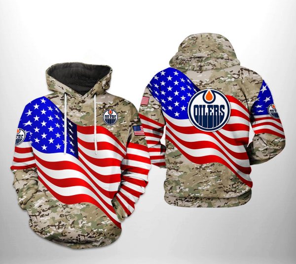 Edmonton Oilers NHL US FLag Camo Veteran 3D Printed Hoodie/Zipper Hoodie