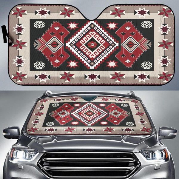 Ethnic Red Gray Pattern Native American Car Auto Sun Shade