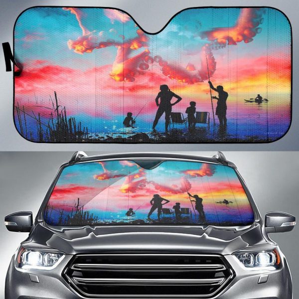 Family Life Silhouette Sunset Lake Car Auto Sun Shade