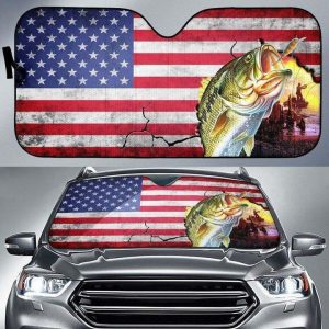 Fishing American Flag Car Auto Sun Shade