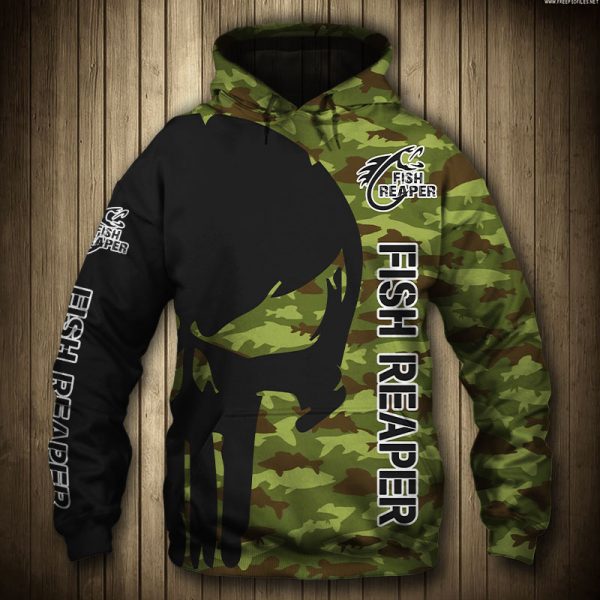 Fishing Camouflage Punisher Fish Reaper 3D Printed Hoodie/Zipper Hoodie