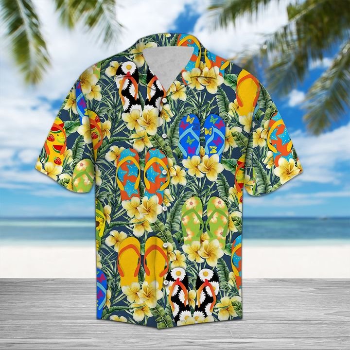 Flipflop And Frangipani Hawaiian Shirt Summer Button Up