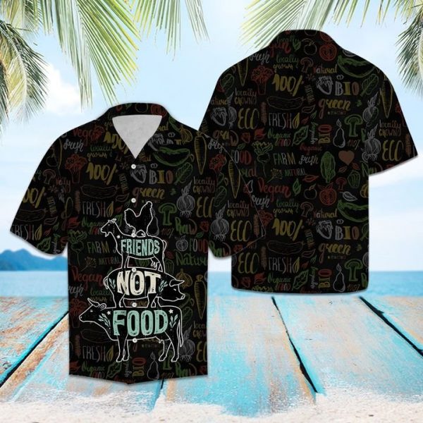 Friends Not Food Vegan Hawaiian Shirt Summer Button Up