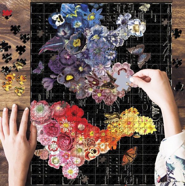 Galison Full Bloom World Map Jigsaw Puzzle Set