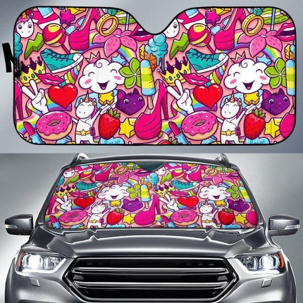 Girly Unicorn Toon Car Auto Sun Shade