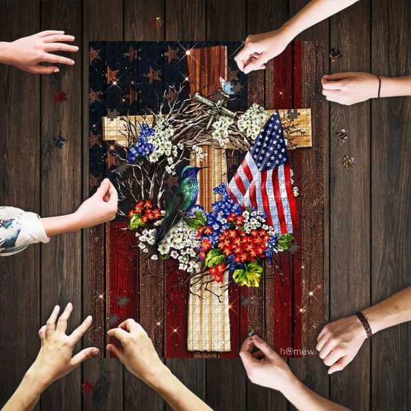 God Bless America Hummingbird Jigsaw Puzzle Set