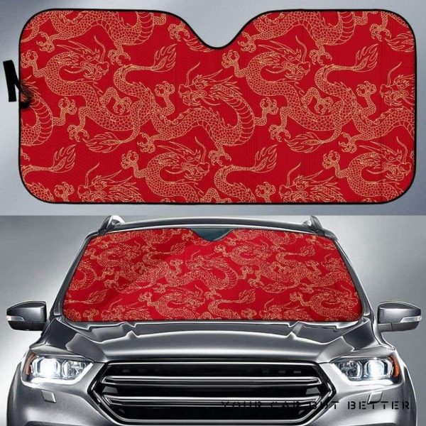 Gold Dragons Red Car Auto Sun Shade