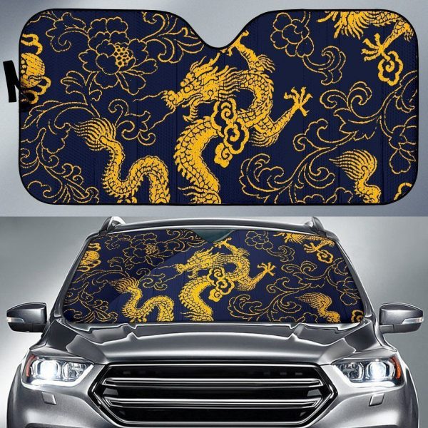 Gold Japanese Dragon Car Auto Sun Shade