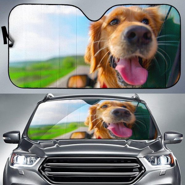 Golden Retriever On Car Auto Sun Shade