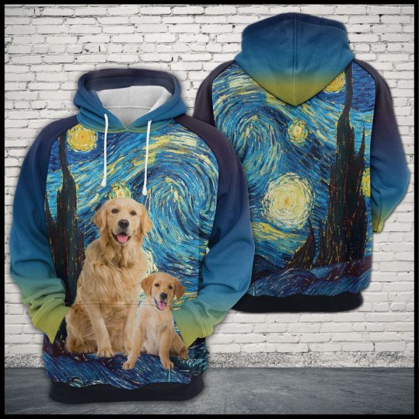 Golden Retriever Starry Night 3D Printed Hoodie/Zipper Hoodie