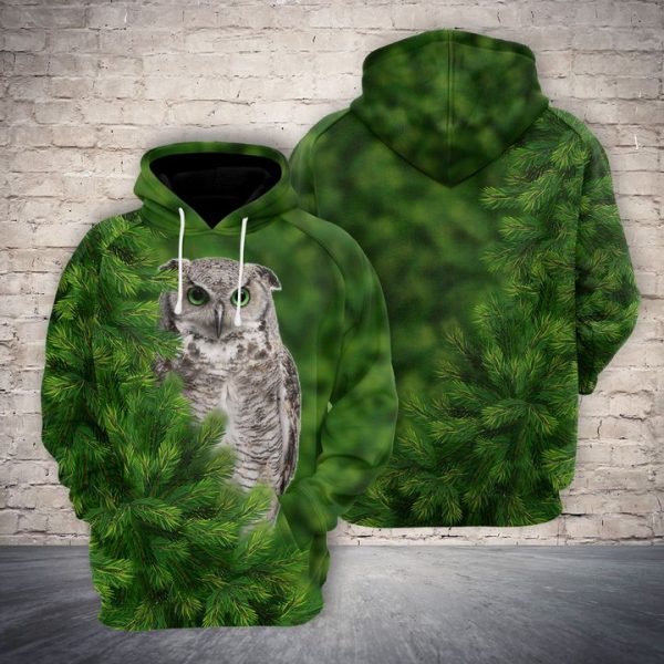 Green Eyes Owl 3D Printed Hoodie/Zipper Hoodie