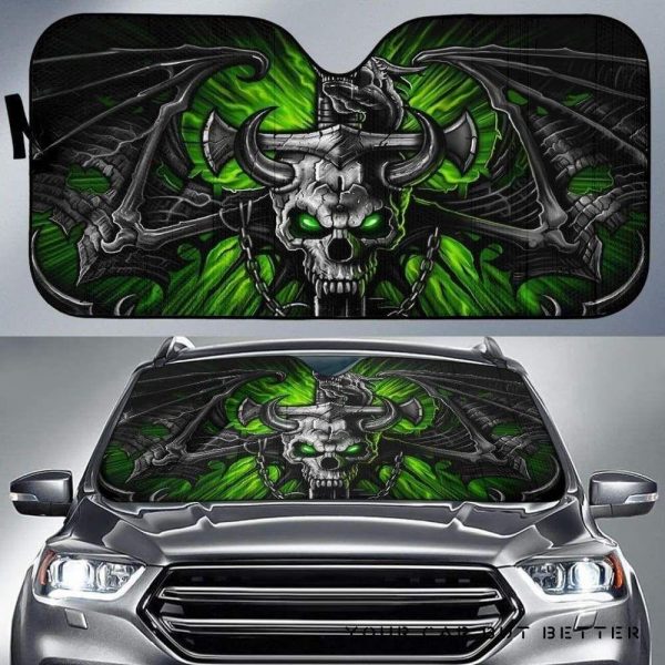 Green Skull Car Auto Sun Shade