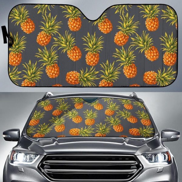 Grey Watercolor Pineapple Car Auto Sun Shade
