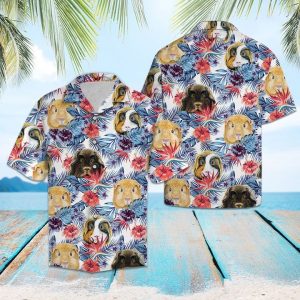 Guinea Pig Hibiscus Flower Hawaiian Shirt Summer Button Up