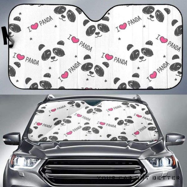 Hand Drawn Faces Of Pandas Pattern Car Auto Sun Shade