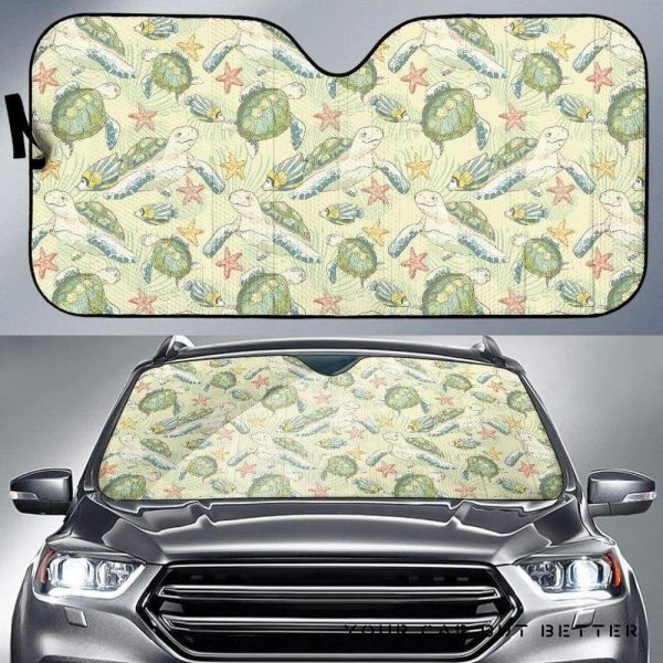 Hand Drawn Sea Turtle Fish Pattern Car Auto Sun Shade