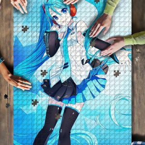 Hatsune Miku Anime Girl Polygons Blue Jigsaw Puzzle Set