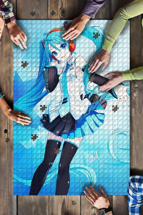 Hatsune Miku Anime Girl Polygons Blue Jigsaw Puzzle Set