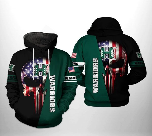 Hawaii Rainbow Warriors NCAA US Flag Skull 3D Printed Hoodie/Zipper Hoodie