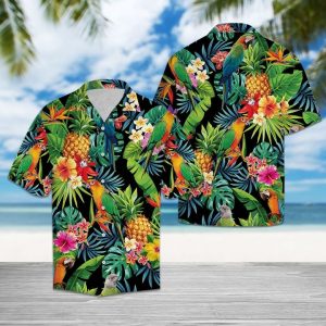 Hiding Parrot Hawaiian Shirt Summer Button Up