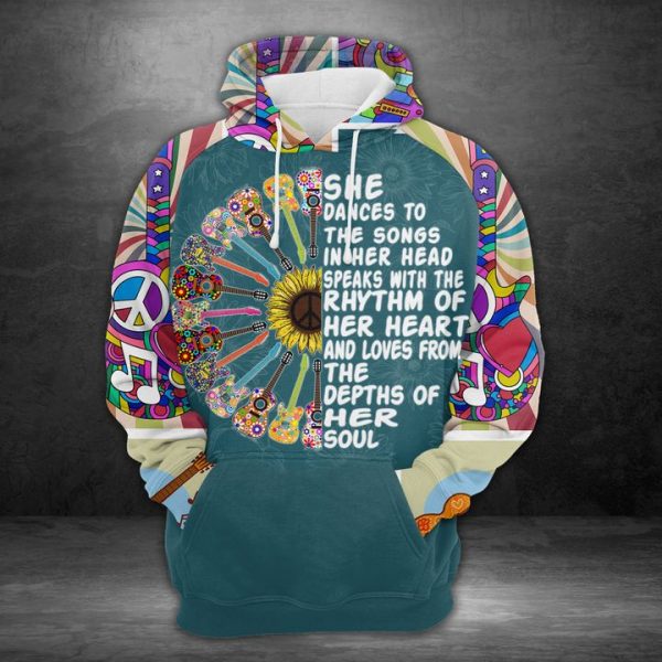 Hippie Guitar 3D Printed Hoodie/Zipper Hoodie