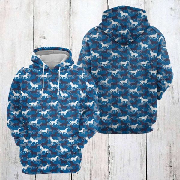 Horse Blue Camo 3D Printed Hoodie/Zipper Hoodie