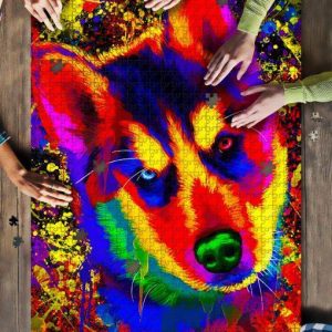 Husky Watercolor Art Jigsaw Puzzle Set