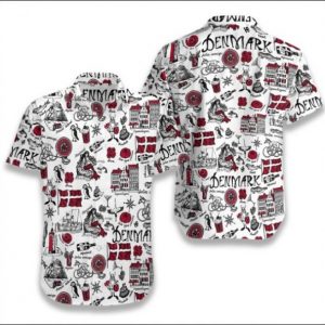 I Love Denmark Doodle Hawaiian Shirt Summer Button Up