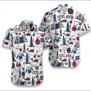 I Love Iceland Doodle Hawaiian Shirt Summer Button Up