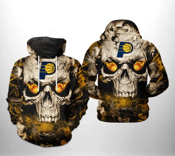 Indiana Pacers NBA Skull 3D Printed Hoodie/Zipper Hoodie