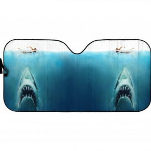 Jaws Poster, Great White Shark And Swimmer Car Auto Sun Shade