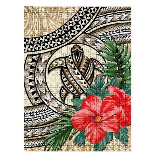 Kanaka Maoli (Hawaiian) Polynesian Turtle Hibiscus Beige Jigsaw Puzzle Set