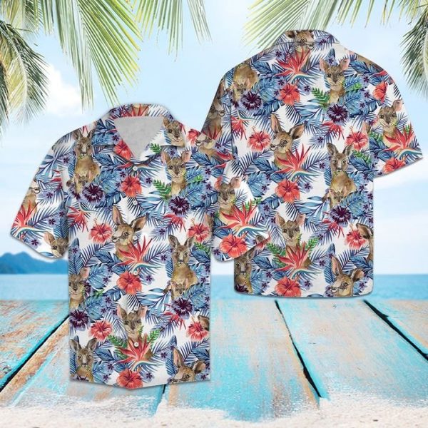 Kangaroo Hibiscus Flower Hawaiian Shirt Summer Button Up