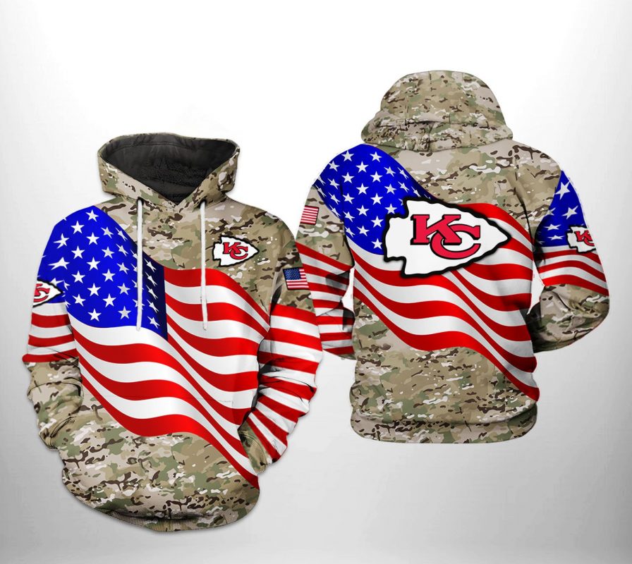 Kansas City Chiefs NFL US Flag Camo Veteran Team 3D Printed Hoodie
