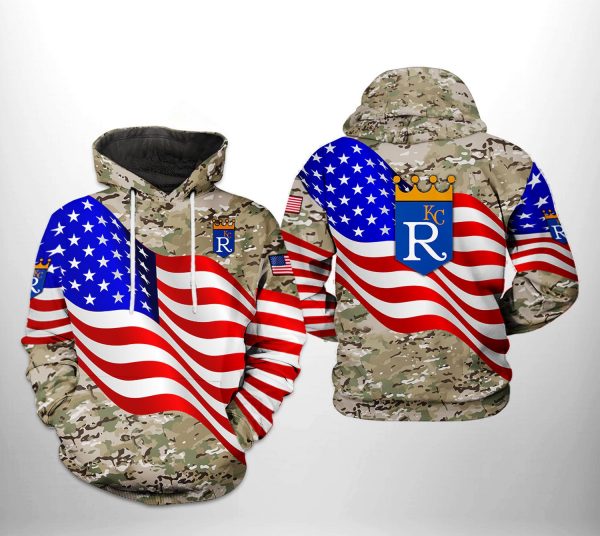 Kansas City Royals MLB US Flag Camo Veteran 3D Printed Hoodie/Zipper Hoodie