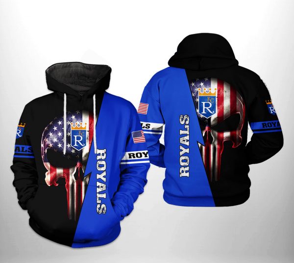 Kansas City Royals MLB US Flag Skull 3D Printed Hoodie/Zipper Hoodie