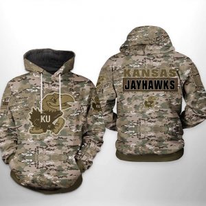 Kansas Jayhawks NCAA Camo Veteran 3D Printed Hoodie/Zipper Hoodie