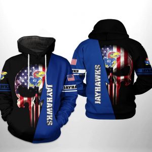 Kansas Jayhawks NCAA US Flag Skull 3D Printed Hoodie/Zipper Hoodie