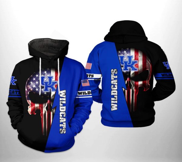 Kentucky Wildcats NCAA US Flag Skull 3D Printed Hoodie/Zipper Hoodie