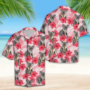 Koala Tropical Flowers Hibiscus Hawaiian Shirt Summer Button Up