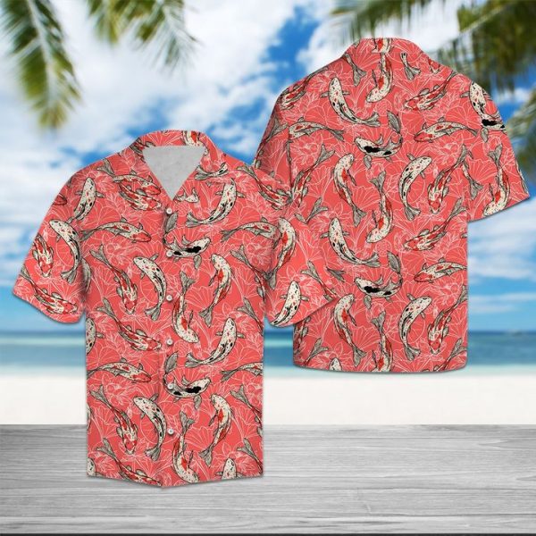 Koi Fish Flower Hawaiian Shirt Summer Button Up