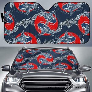 Koi Fish P Fishs Hand Drawn Japanese Art Car Auto Sun Shade