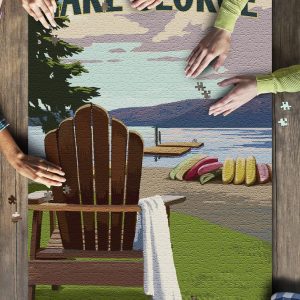 Lake George, New York Lake And Adirondack Chair Jigsaw Puzzle Set