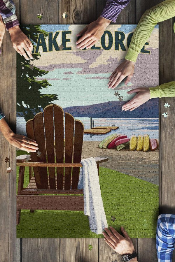 Lake George, New York Lake And Adirondack Chair Jigsaw Puzzle Set