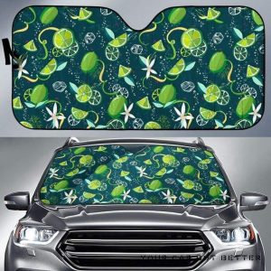 Lime Ice Flower Pattern Car Auto Sun Shade