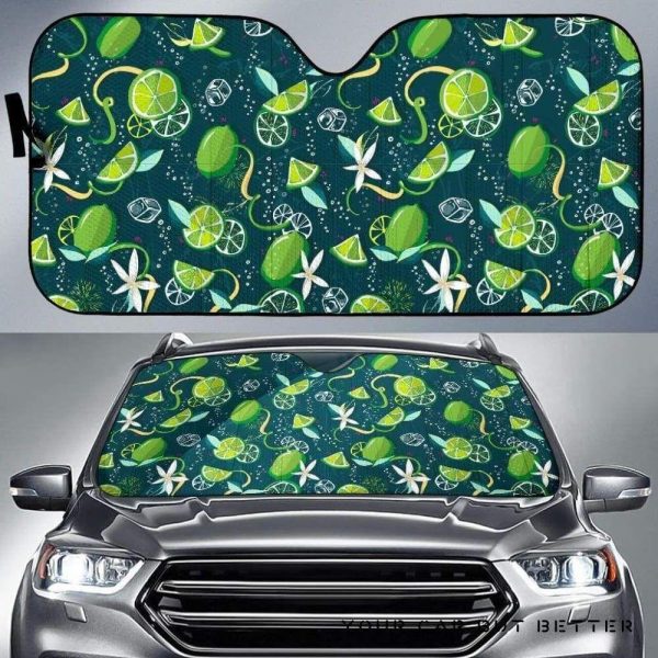 Lime Ice Flower Pattern Car Auto Sun Shade